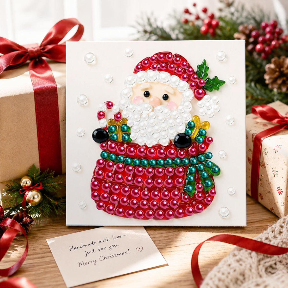 Santa Peeking From a Gift Sack pearl painting – image 2