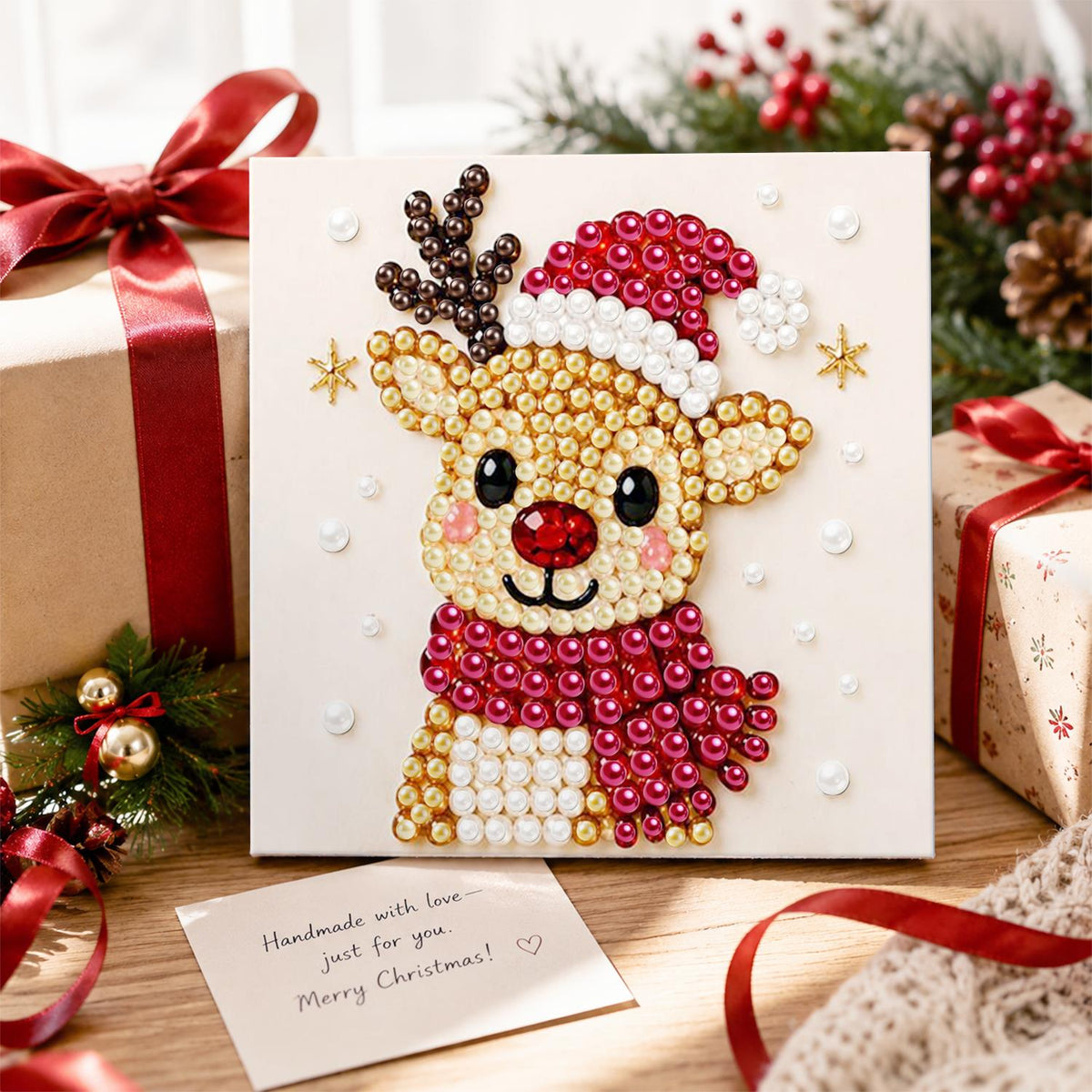Reindeer in a Santa Hat pearl painting – image 2