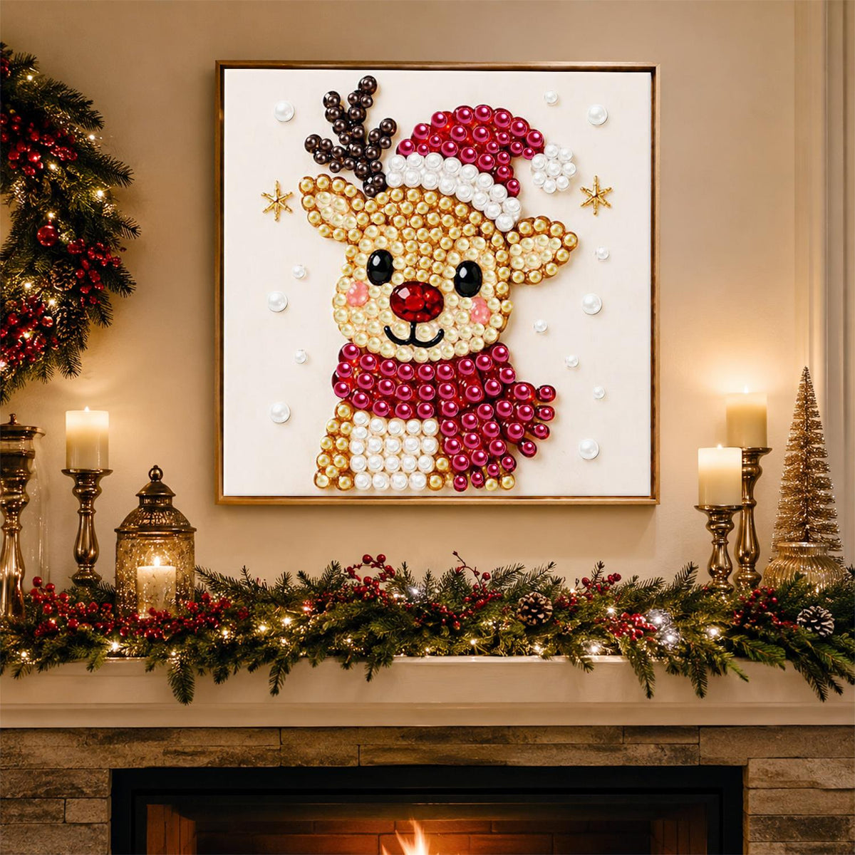 Reindeer in a Santa Hat pearl painting – image 3