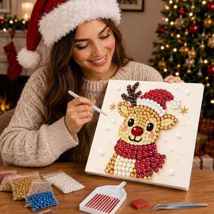 Reindeer in a Santa Hat pearl painting – image 16