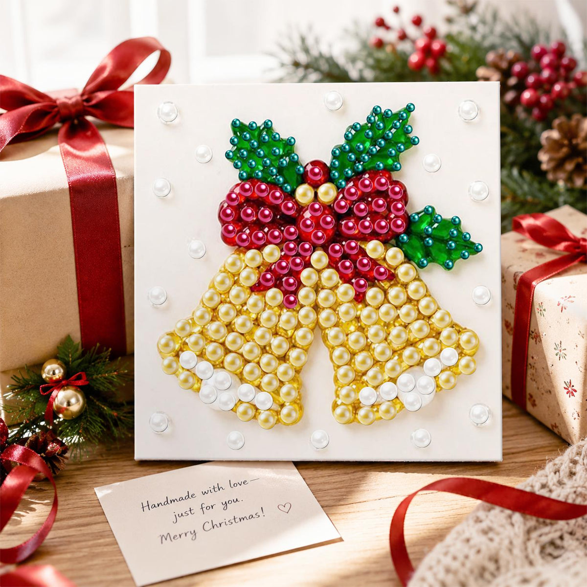 Golden Bells with Holly Bow pearl painting – image 2