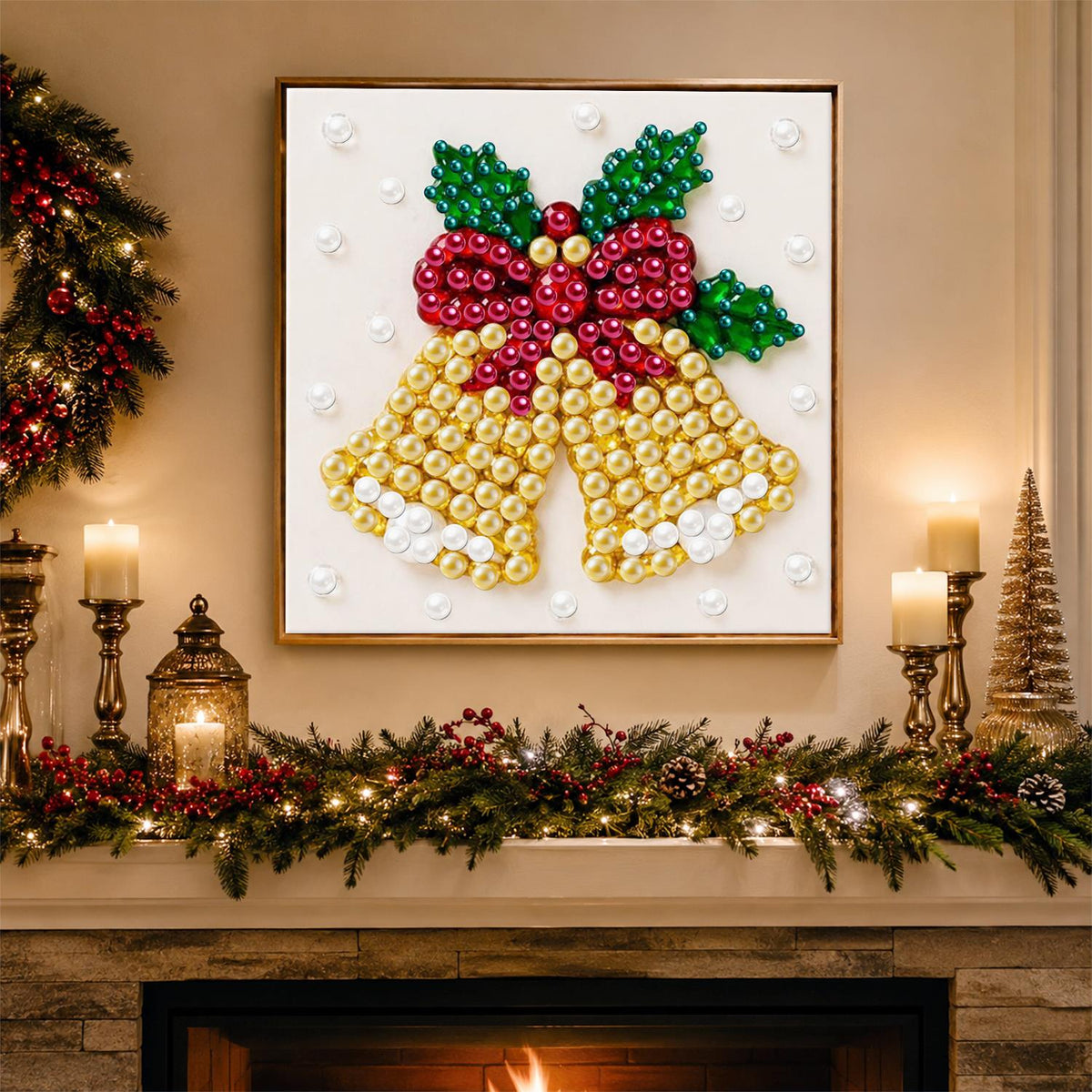 Golden Bells with Holly Bow pearl painting – image 3