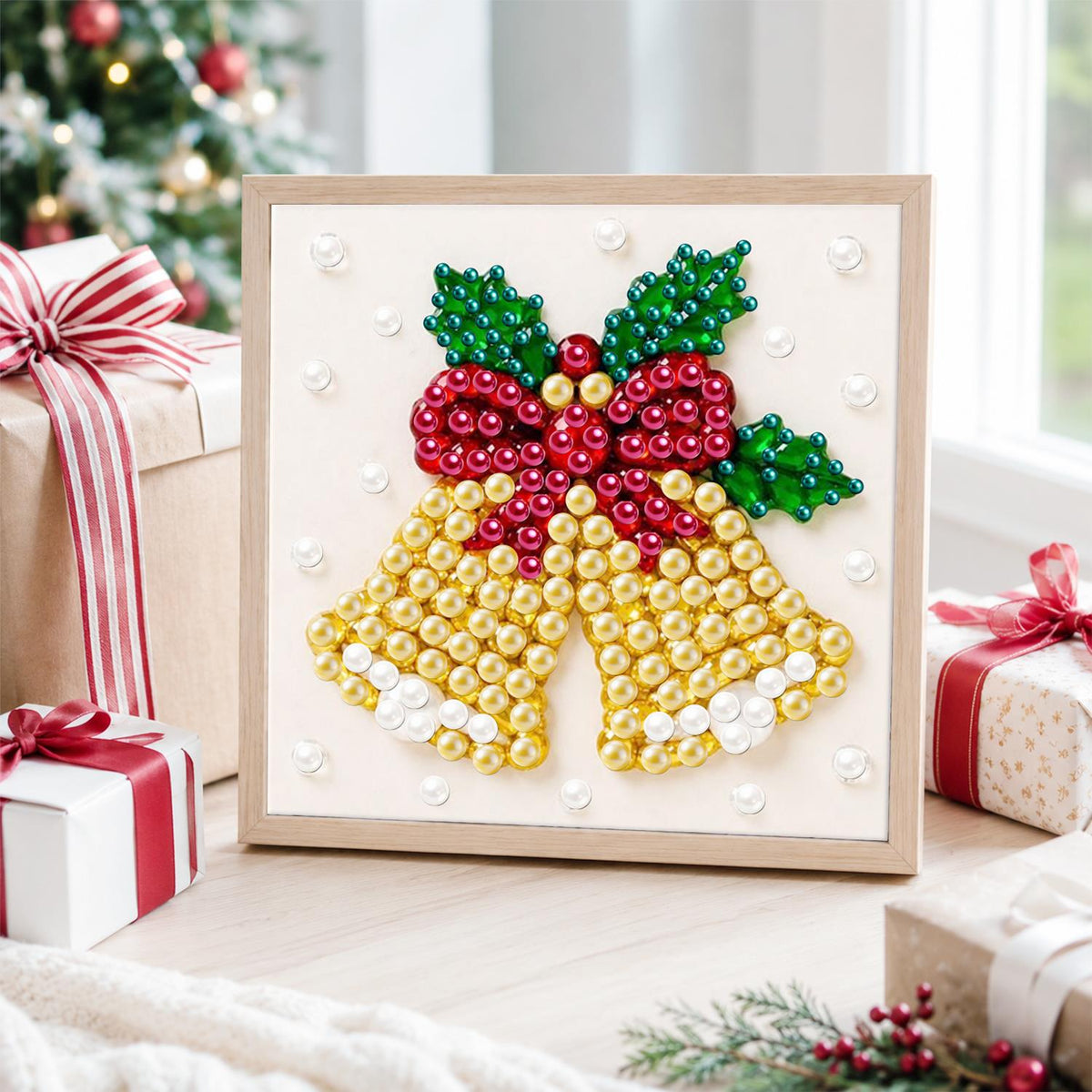 Golden Bells with Holly Bow pearl painting – image 4