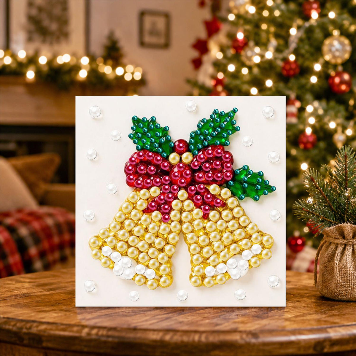Golden Bells with Holly Bow pearl painting – image 5