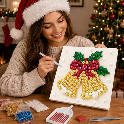 Golden Bells with Holly Bow pearl painting – image 16