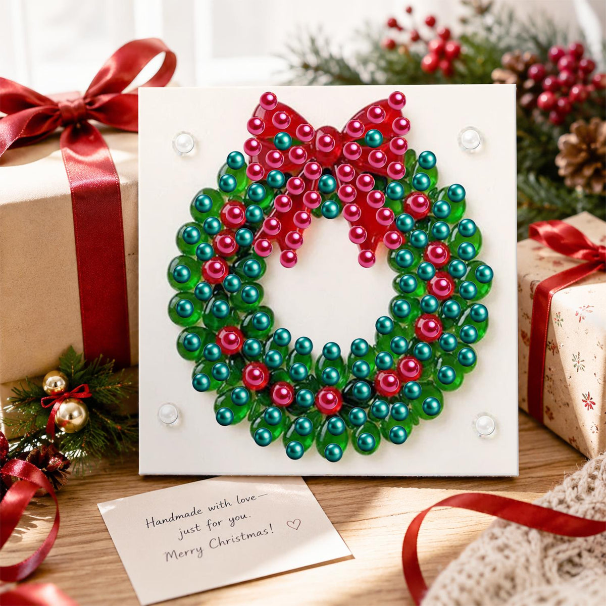 Berry Wreath with Red Bow pearl painting – image 2