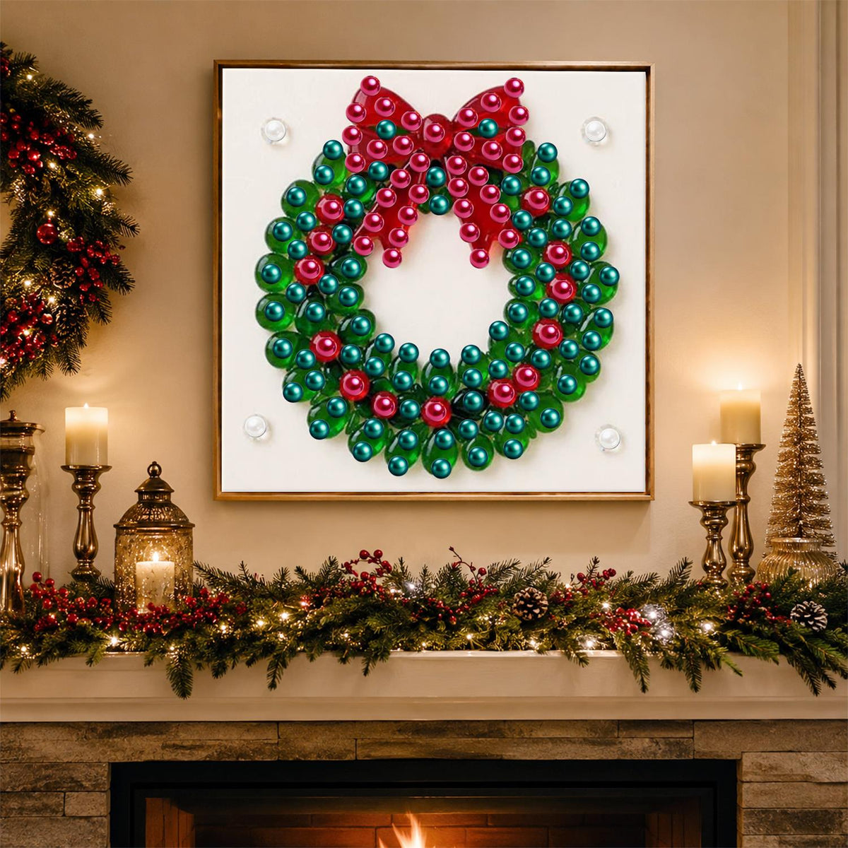 Berry Wreath with Red Bow pearl painting – image 3