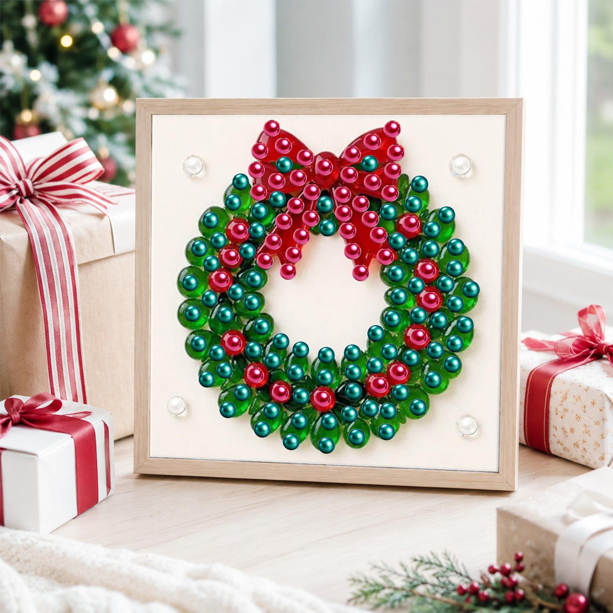 Berry Wreath with Red Bow pearl painting – image 4