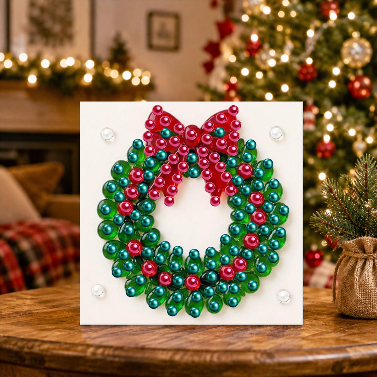 Berry Wreath with Red Bow pearl painting – image 5