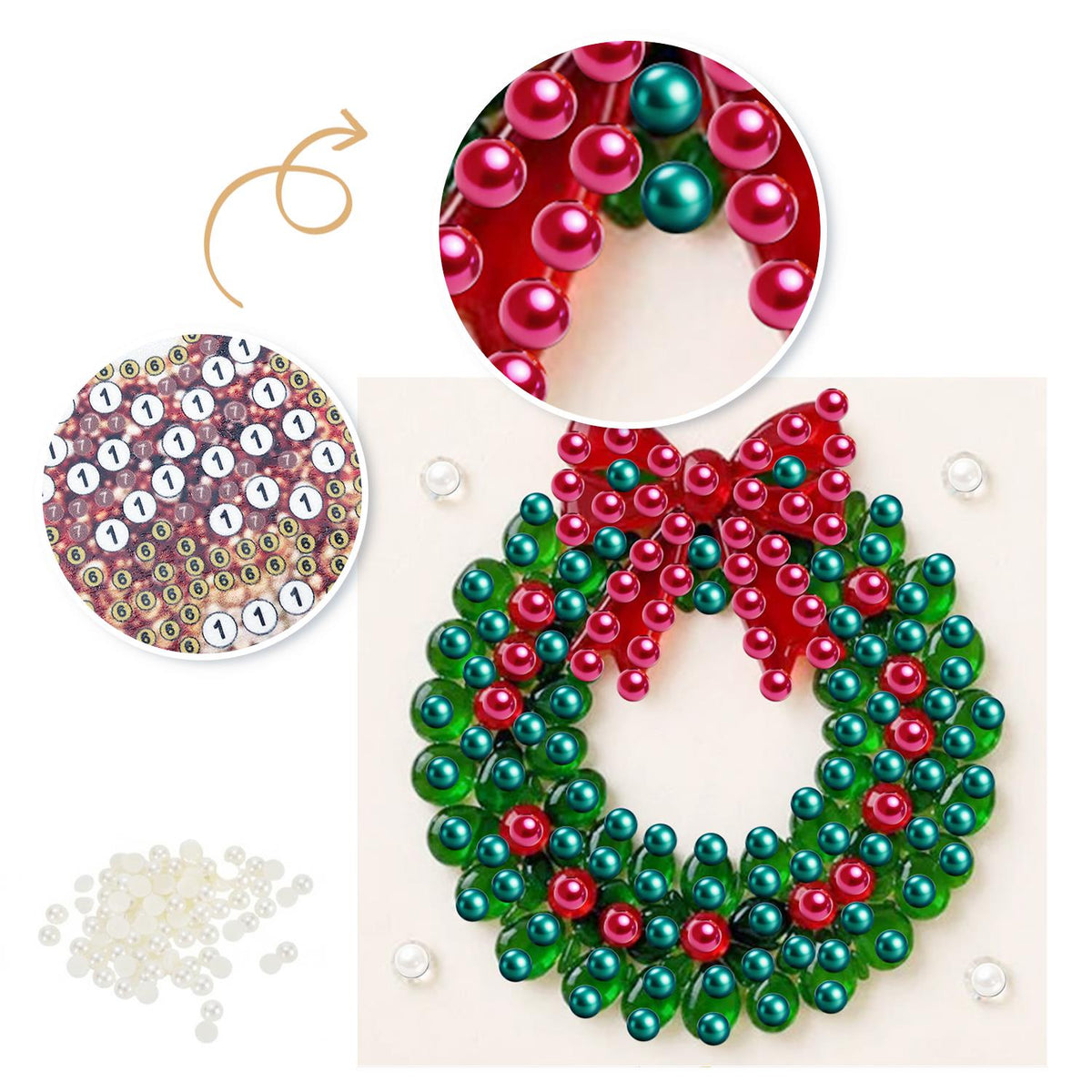Berry Wreath with Red Bow pearl painting – image 6