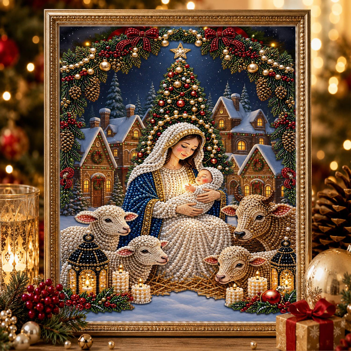 Madonna and Child with Lambs pearl painting – image 2