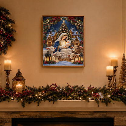 Madonna and Child with Lambs pearl painting – image 3