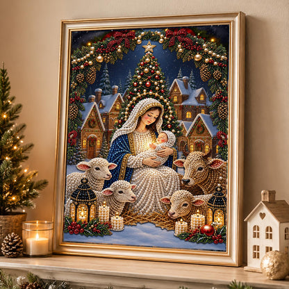 Madonna and Child with Lambs pearl painting – image 4