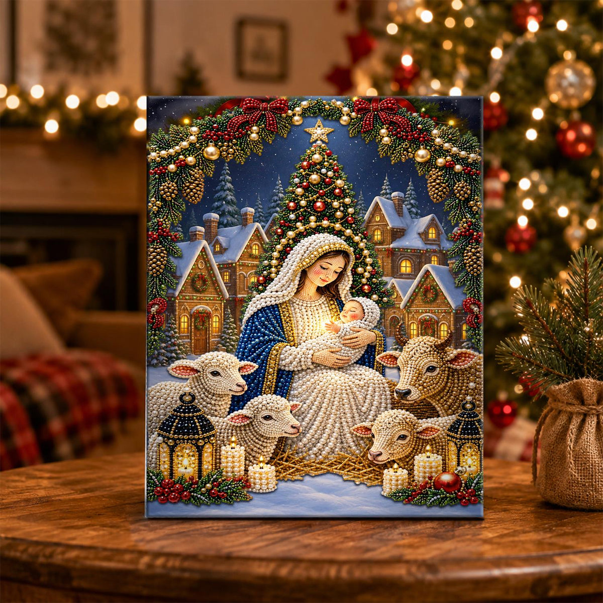 Madonna and Child with Lambs pearl painting – image 5