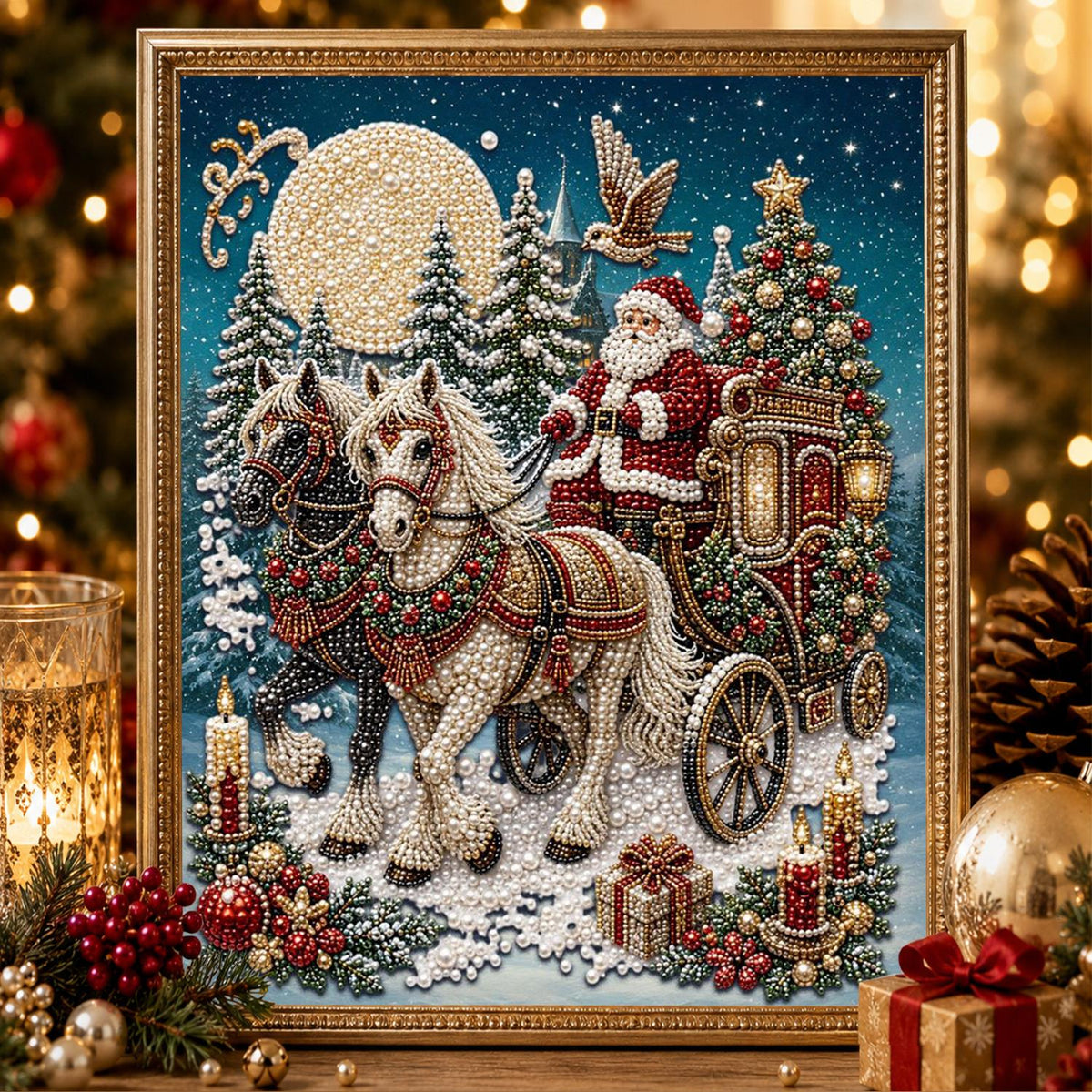 Santa's Horse-Drawn Carriage pearl painting – image 2