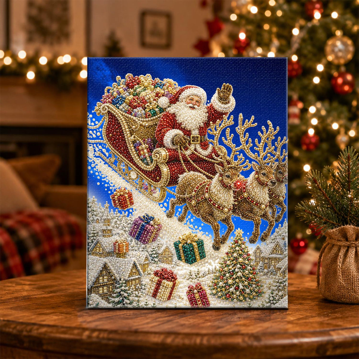 Santa's Sleigh Over the Rooftops pearl painting – image 5