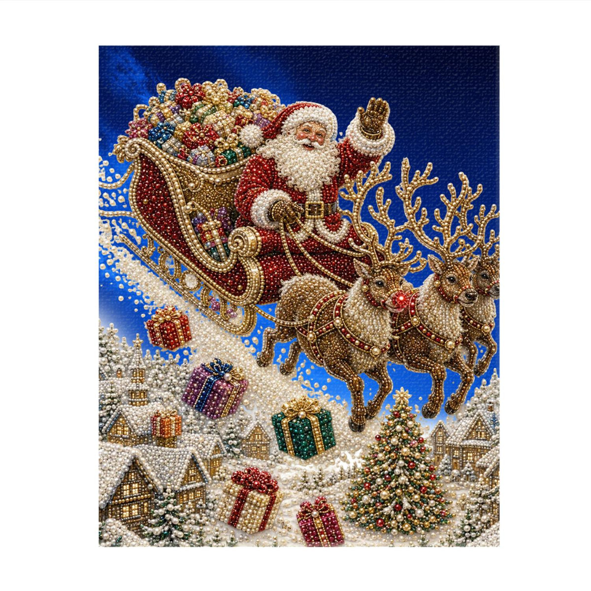 Santa's Sleigh Over the Rooftops pearl painting – image 11