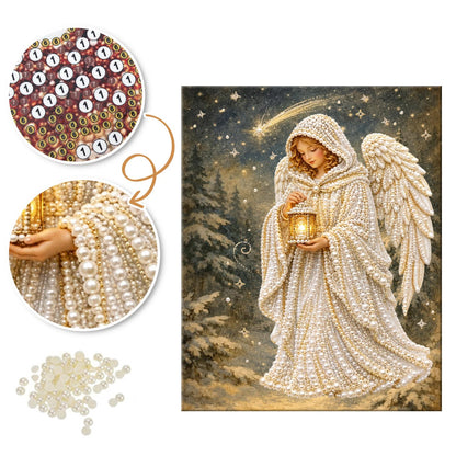 Lantern Angel in Snowy Woods pearl painting – image 6