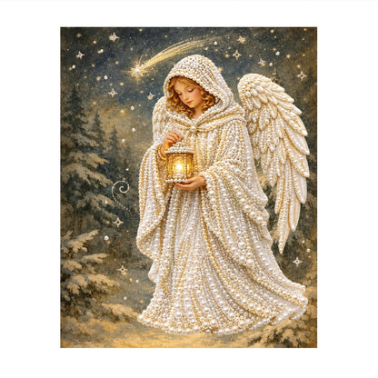 Lantern Angel in Snowy Woods pearl painting – image 11