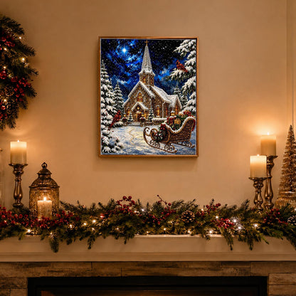 Stone Church and Waiting Sleigh pearl painting – image 3