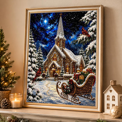 Stone Church and Waiting Sleigh pearl painting – image 4