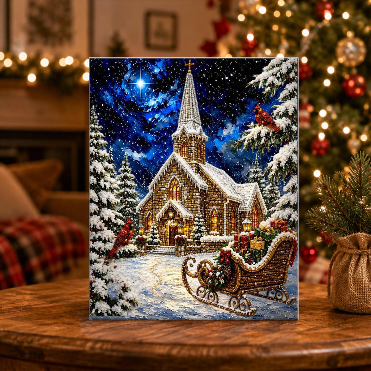 Stone Church and Waiting Sleigh pearl painting – image 5
