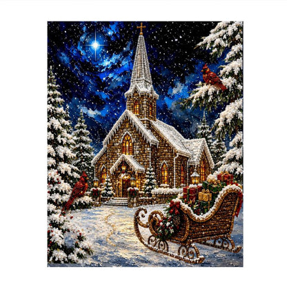 Stone Church and Waiting Sleigh pearl painting – image 11