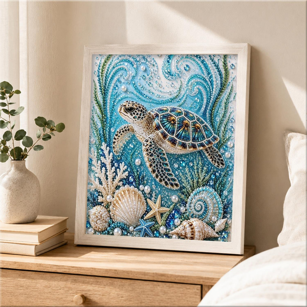 Sea Turtle and Seashell Reef pearl painting – image 2