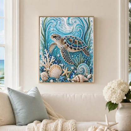 Sea Turtle and Seashell Reef pearl painting – image 3