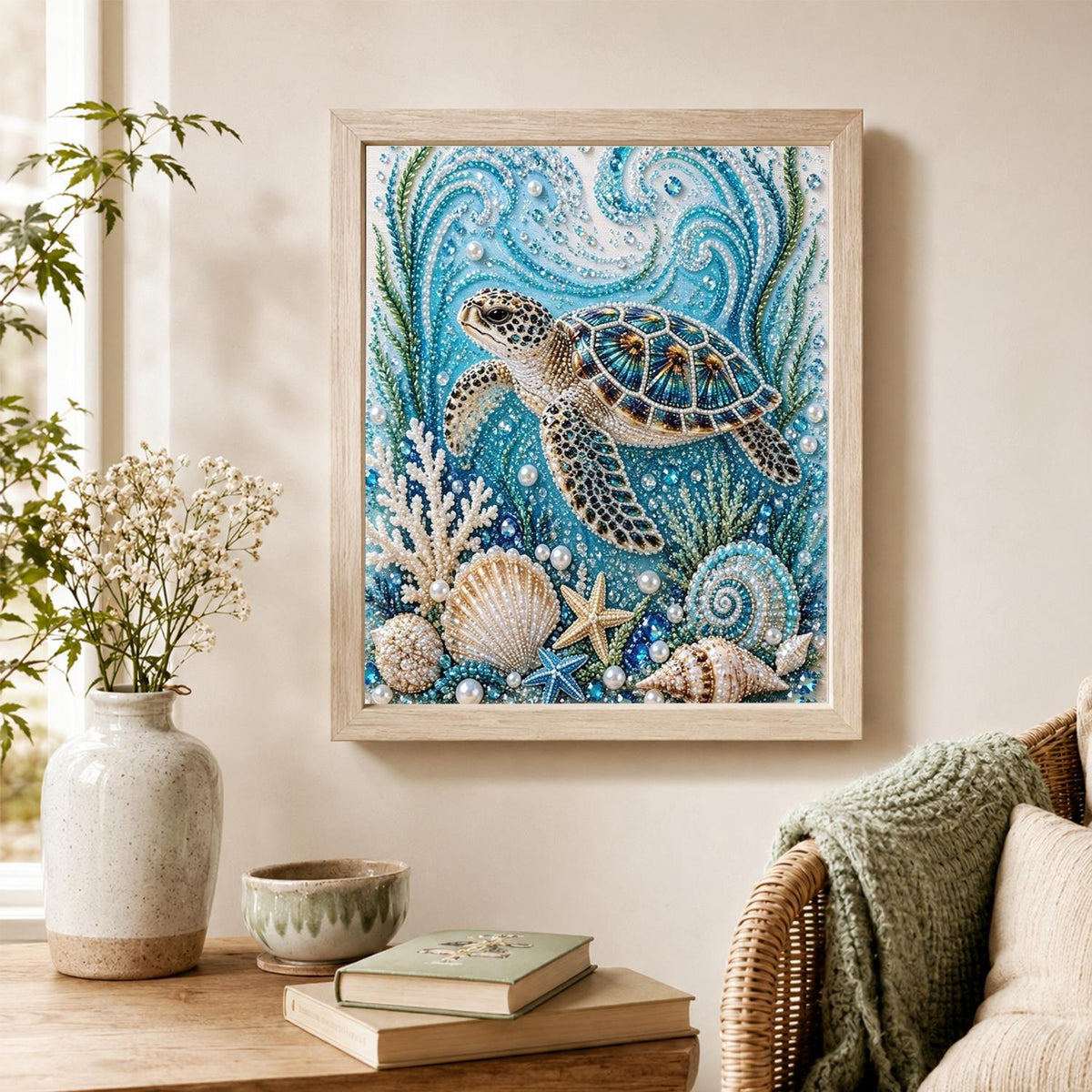 Sea Turtle and Seashell Reef pearl painting – image 4