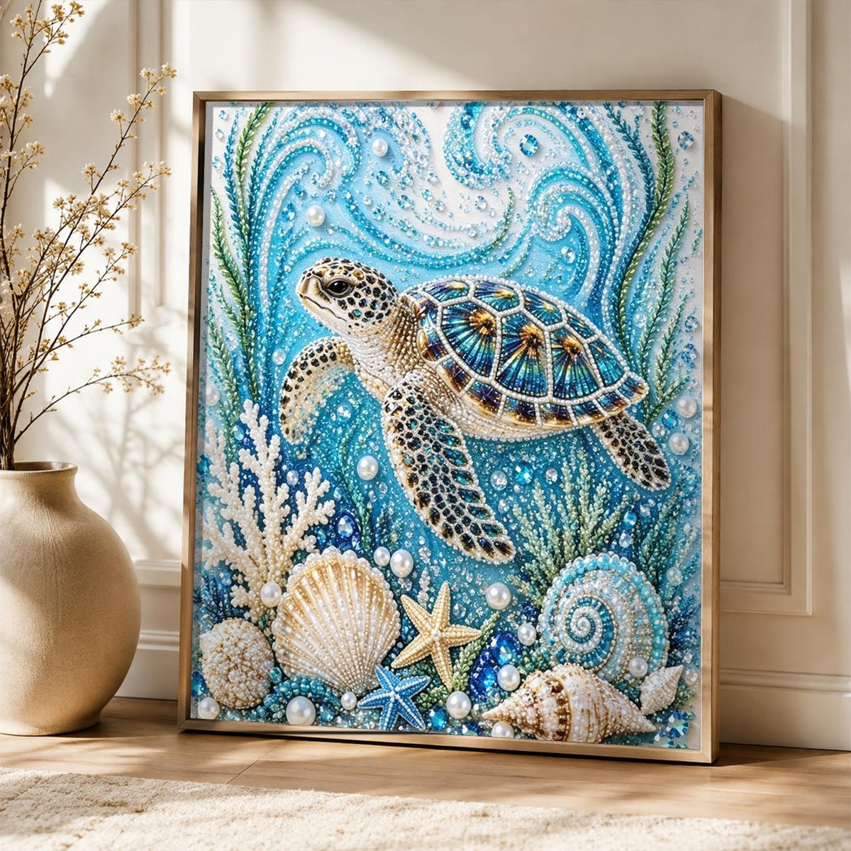 Sea Turtle and Seashell Reef pearl painting – image 5