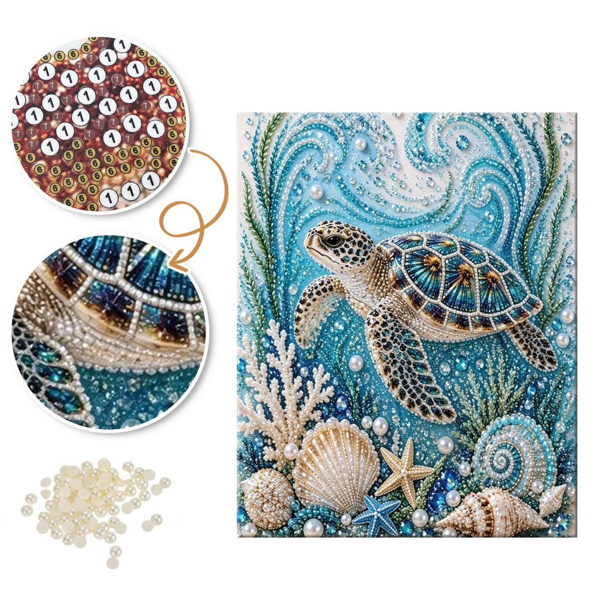 Sea Turtle and Seashell Reef pearl painting – image 6