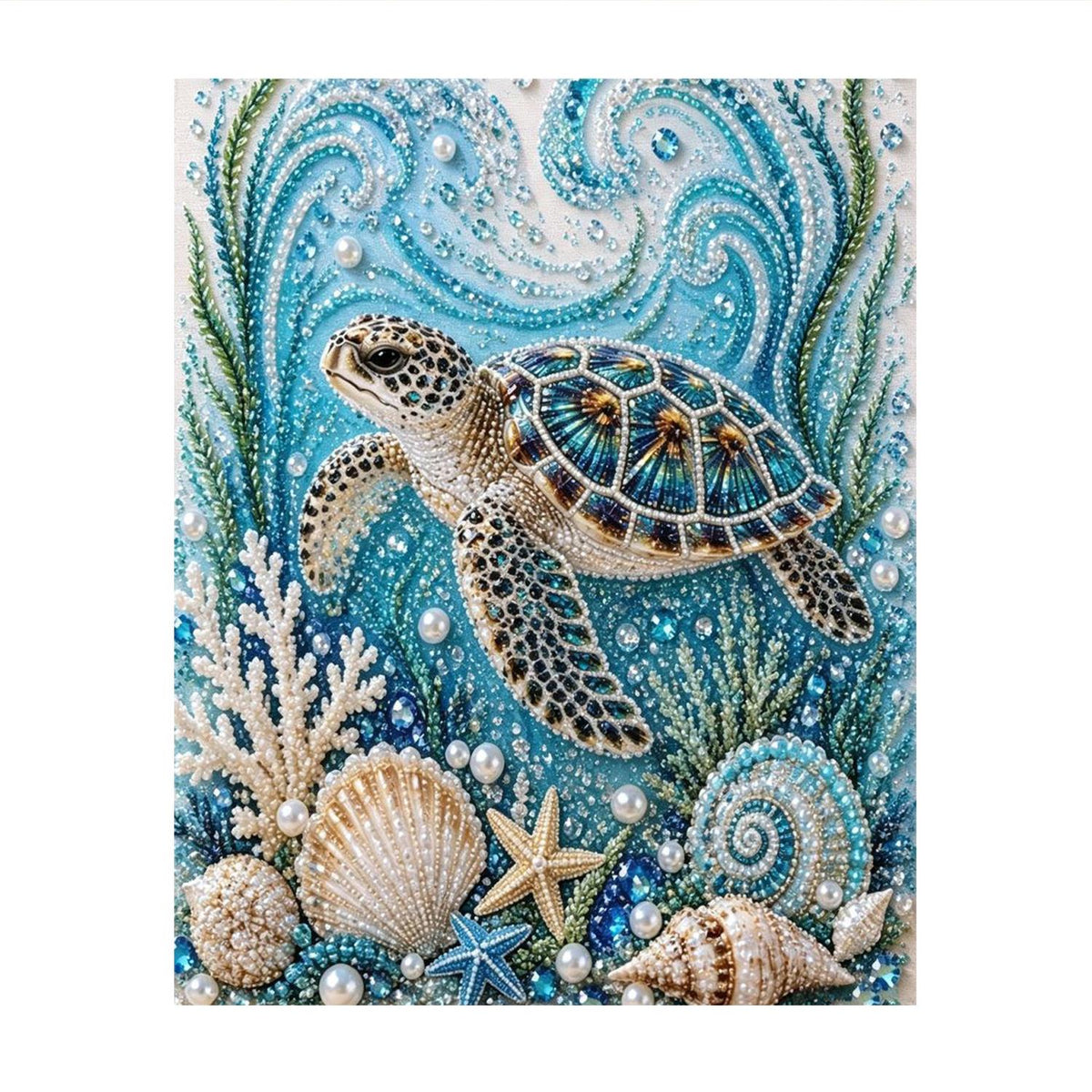Sea Turtle and Seashell Reef pearl painting – image 11