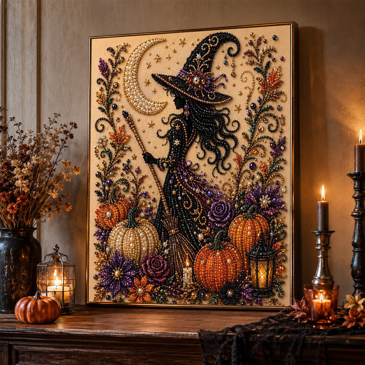 Witch Silhouette by the Moon pearl painting – image 2