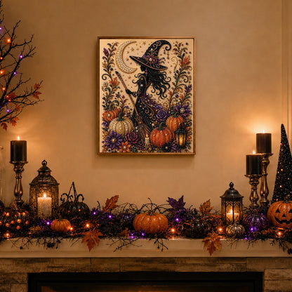 Witch Silhouette by the Moon pearl painting – image 3