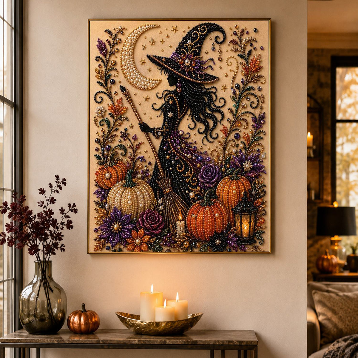 Witch Silhouette by the Moon pearl painting – image 4