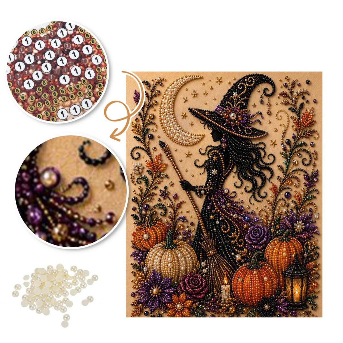 Witch Silhouette by the Moon pearl painting – image 6
