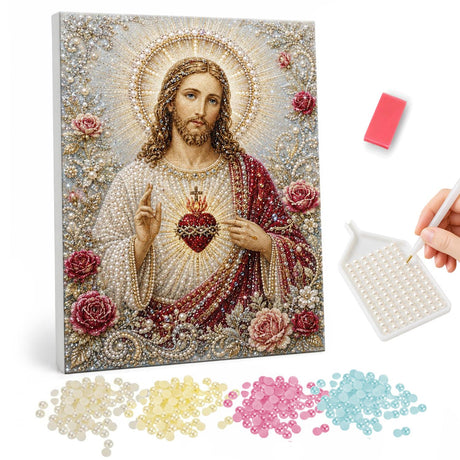 Sacred Heart of Jesus pearl painting – image 1