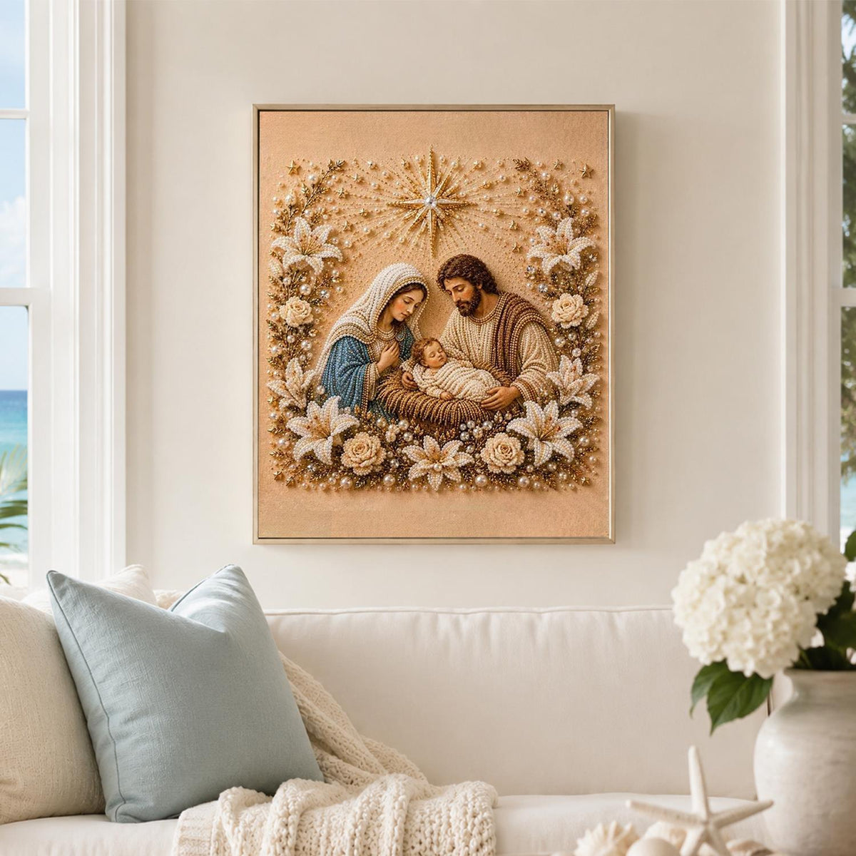 Nativity in Lilies and Roses pearl painting – image 3