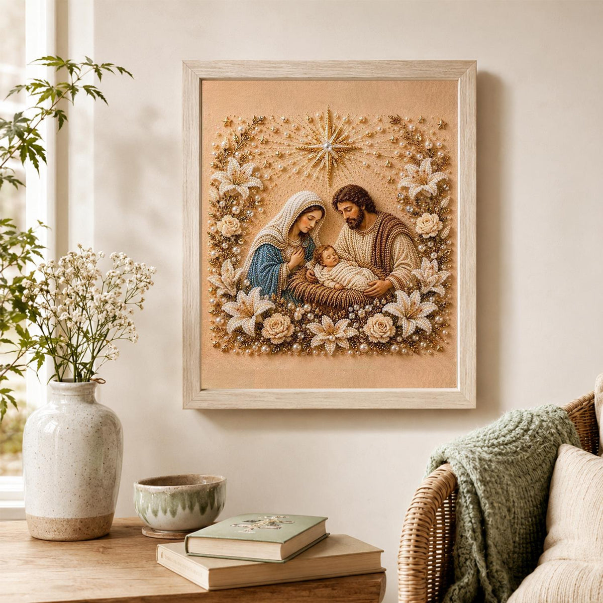 Nativity in Lilies and Roses pearl painting – image 4