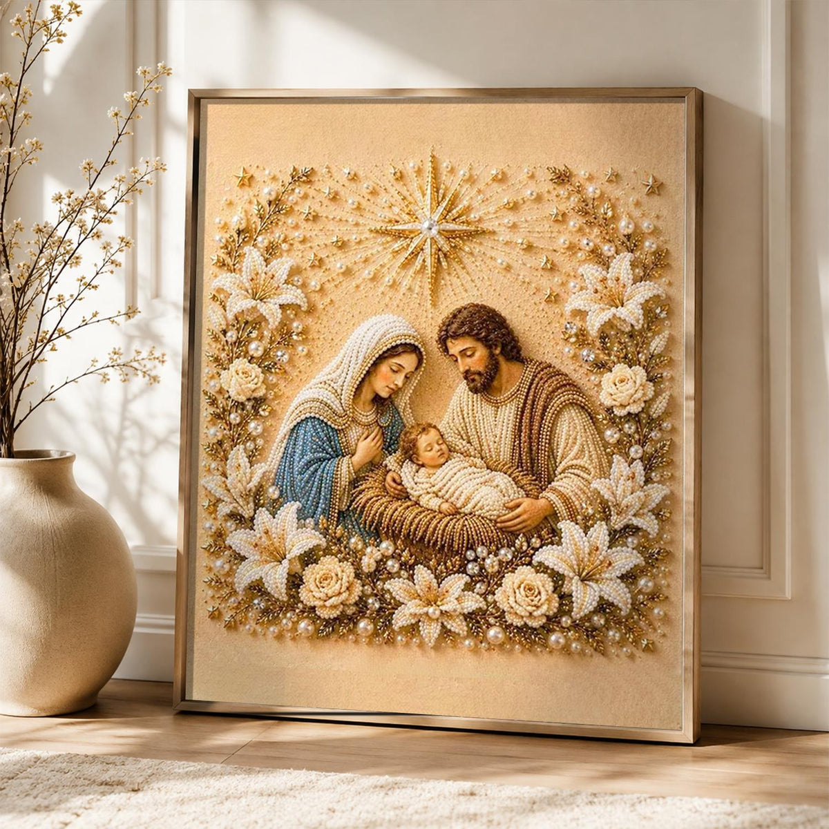 Nativity in Lilies and Roses pearl painting – image 5