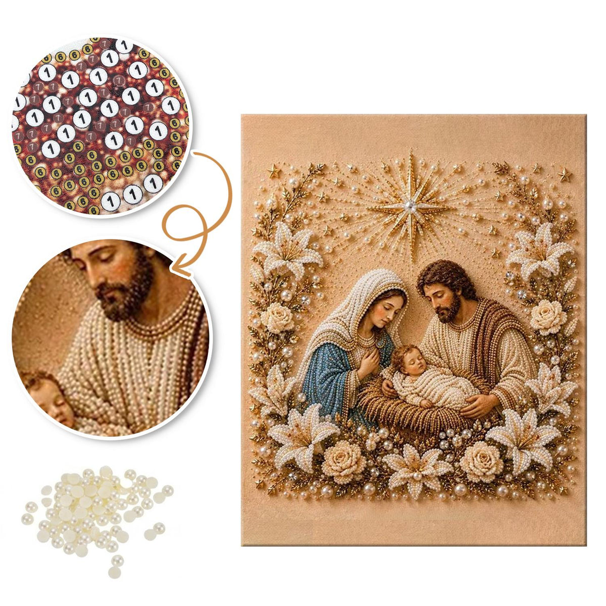 Nativity in Lilies and Roses pearl painting – image 6