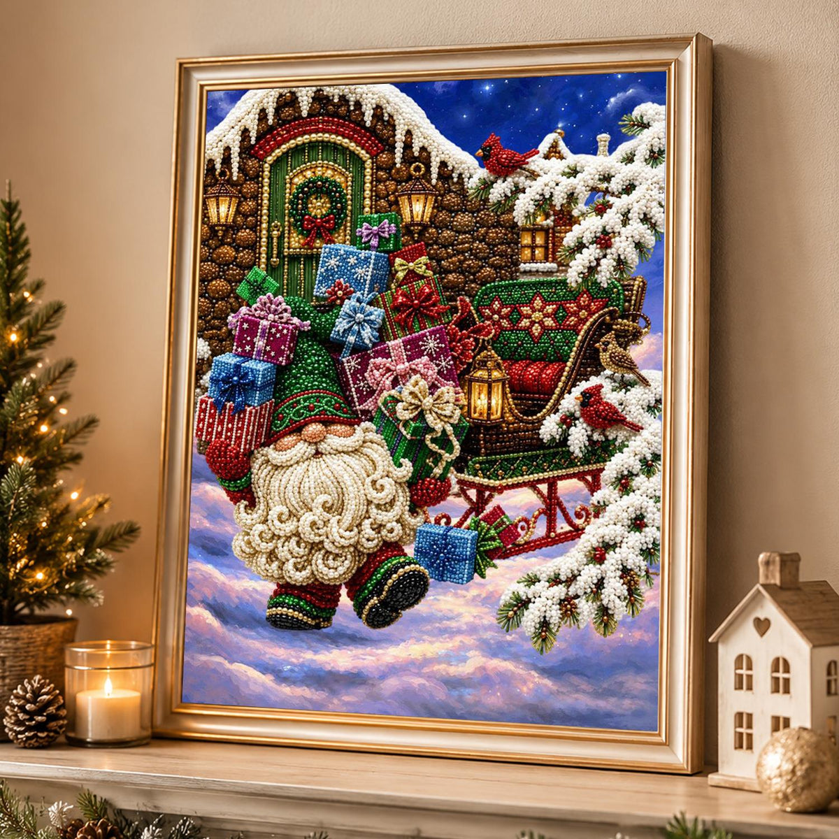 Gift-Laden Gnome and Sleigh pearl painting – image 4