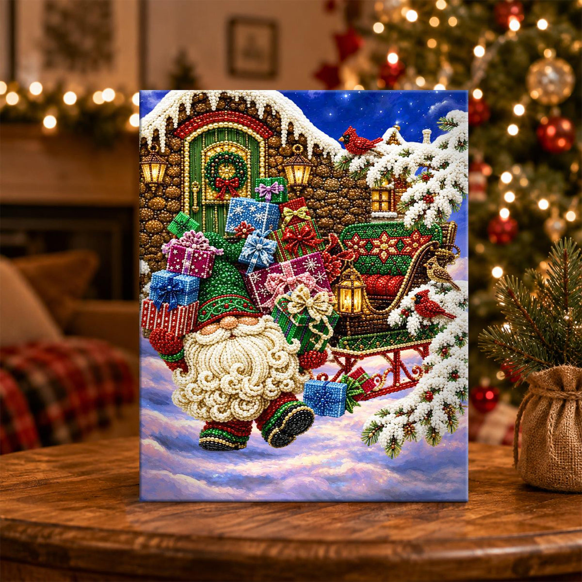 Gift-Laden Gnome and Sleigh pearl painting – image 5