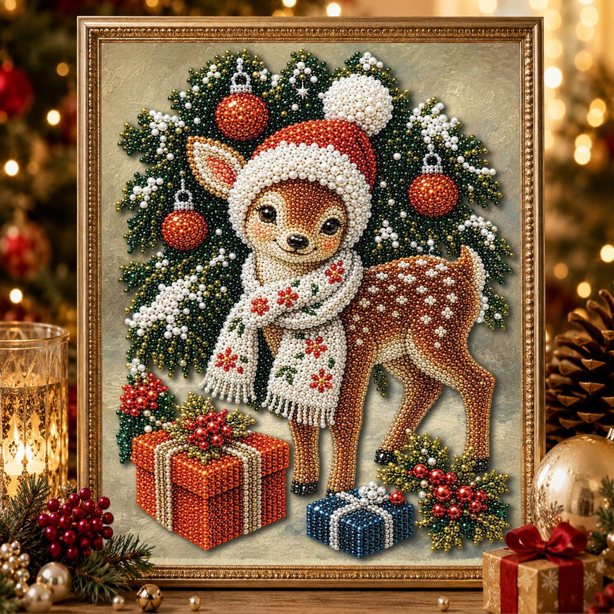 Snowflake-Scarf Fawn pearl painting – image 2