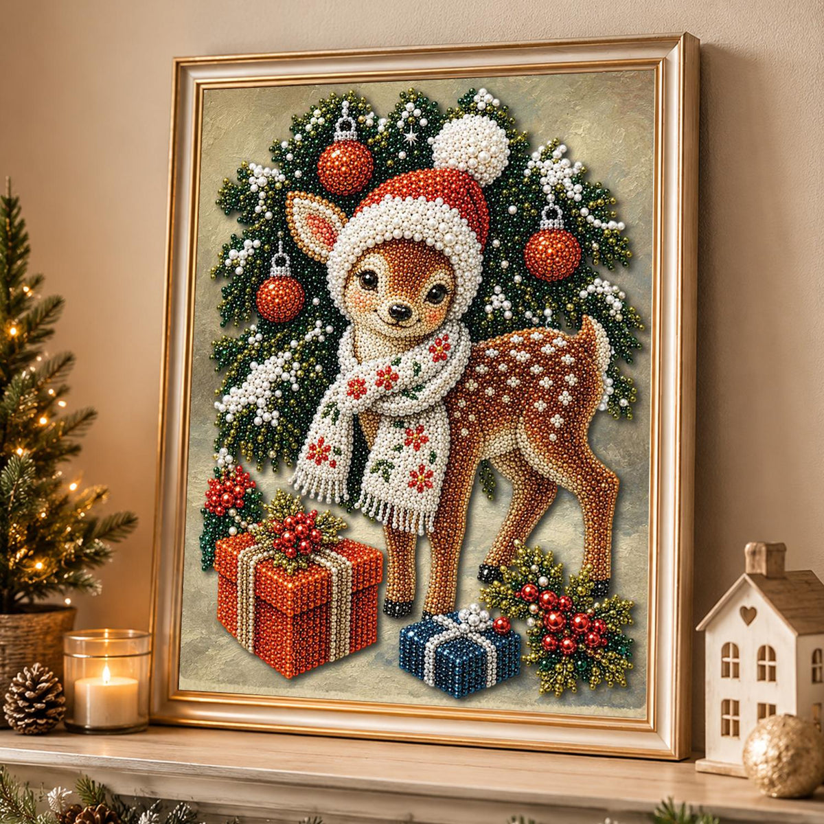 Snowflake-Scarf Fawn pearl painting – image 4