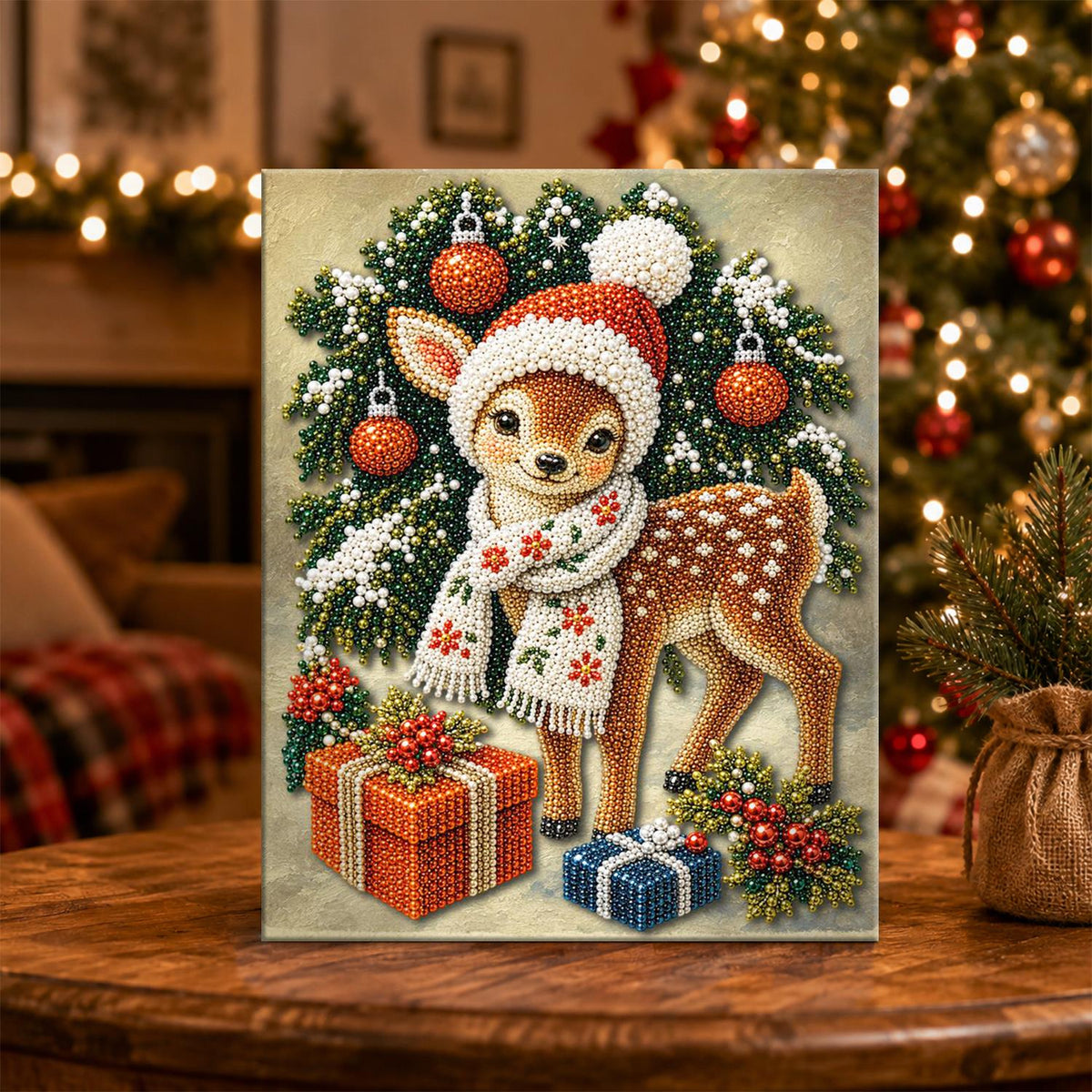 Snowflake-Scarf Fawn pearl painting – image 5