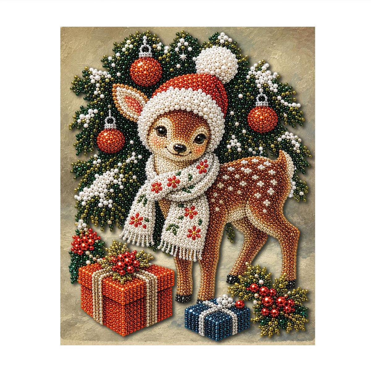 Snowflake-Scarf Fawn pearl painting – image 11