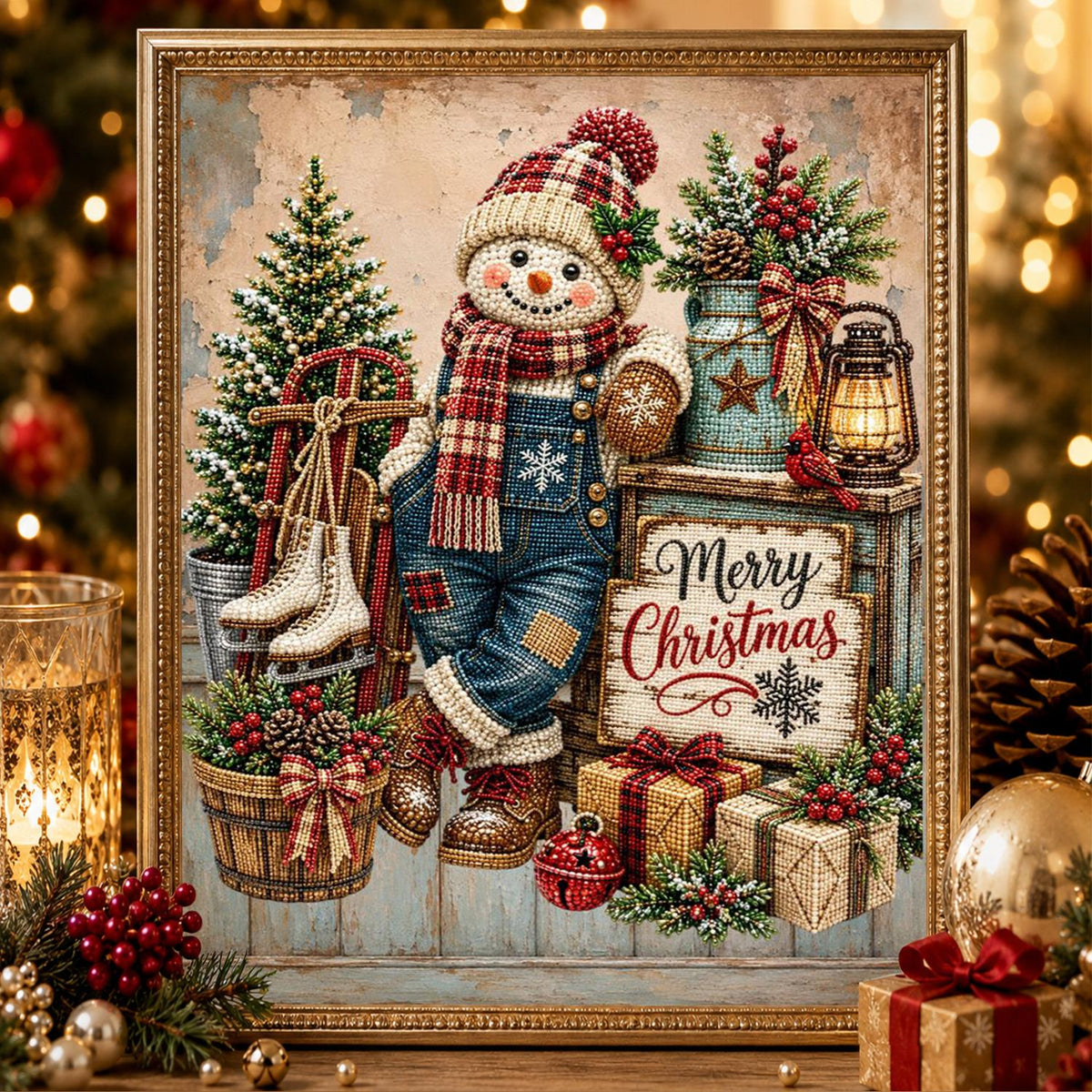 Overalls Snowman and Ice Skates pearl painting – image 2