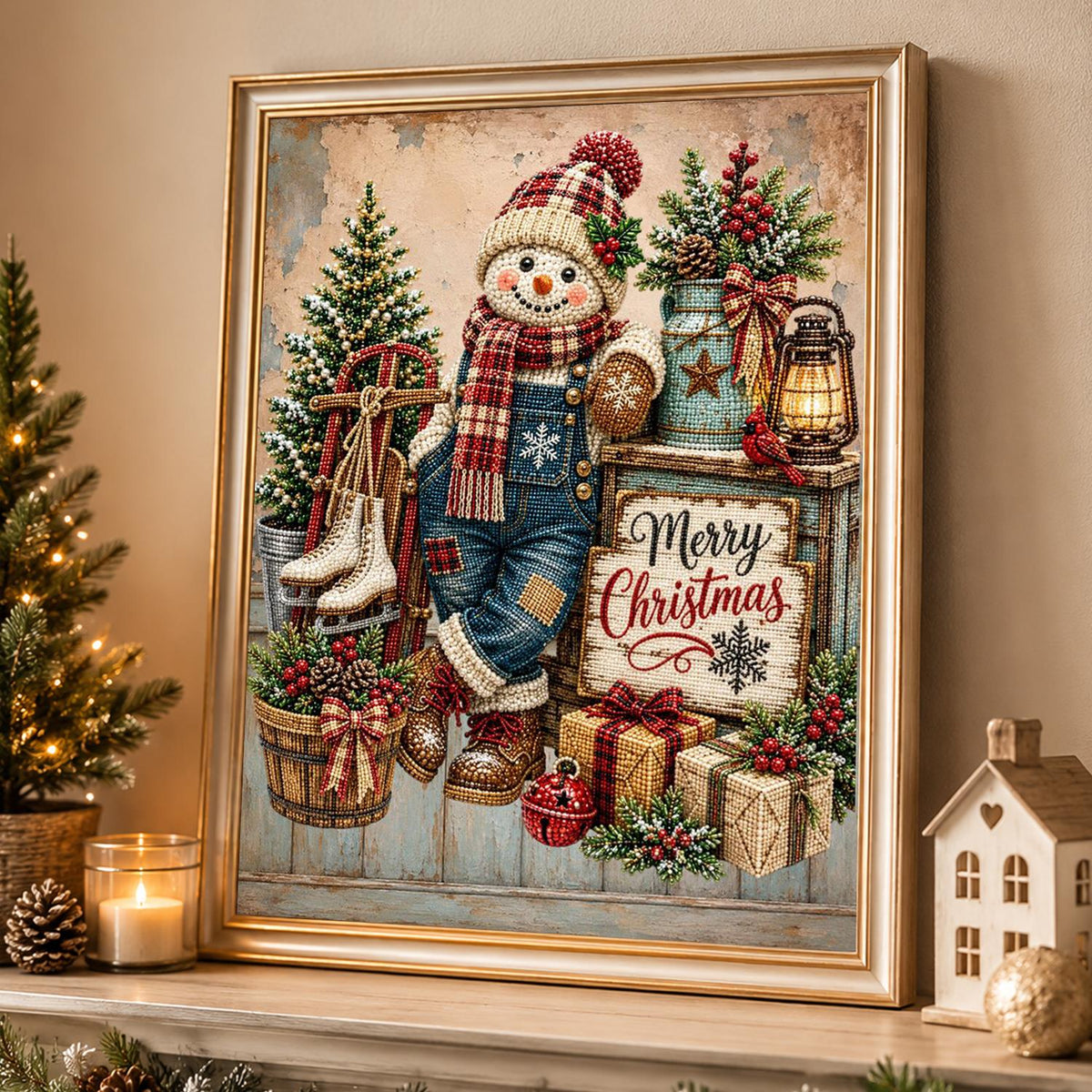 Overalls Snowman and Ice Skates pearl painting – image 4